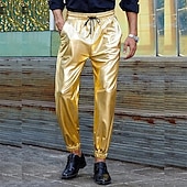 economico pantaloni casual-Per uomo Pareggiatore Pantaloni Pantaloni casual Tasche A cordoncino Vita elastica Liscio Comfort Palco Da mare Di tendenza Informale Argento Nero Media elasticità