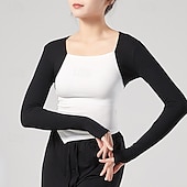 billiga Dansträning-Sportkläder Topp Ren Färg Tvinning Dam Prestanda Träning Långärmad Hög Polyester