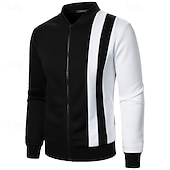 cheap Basic Sweatshirts-Men&#039;s Zip Up Hoodie Sweatshirt Full Zip Sweatshirt Black White Wine Navy Blue Khaki Standing Collar Color Block Zip Up Patchwork Sports &amp; Outdoor Daily Holiday Polyester Streetwear Basic Casual