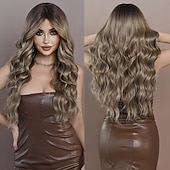 cheap Synthetic Trendy Wigs-Long Loose Curly Wig - Heat Resistant Synthetic Hair Middle Part Curtain Bangs Beginner Friendly Music Festival Inspired - Premium Quality Easy to S
