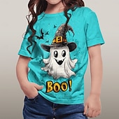 voordelige Halloweenkostuums voor meisjes-Halloween Voor meisjes 3D Grafisch Geest T-shirt Korte mouw Zomer Lente Modieus Basic Polyester Kinderen 4-12 jaar Strakke ronde hals Buiten Casual Dagelijks Normale pasvorm