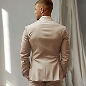 preiswerte Herren Elite Oberbekleidung-Herren Anzüge Formell Hochzeit Jahrestag Gefüttert Täglich Party Frühling &amp; Herbst Herbst Polyester Einfarbig Knöpfe Thermowarm Bequem Doppelreihig Blazer Hellkaki