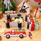 olcso Gyűjthető figurák-karácsonyi autós cukorka doboz díszdoboz, kreatív autó alakú fém csemegedoboz, karácsonyi dekoráció, gyerekajándék, kis autós témájú cukorkatartó ünnepi parti ajándékokhoz