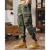 economico Pantaloni cargo-Per uomo Pantaloni cargo Pantaloni A cordoncino Vita elastica Multi tasca Liscio Indossabile Esterno Giornaliero Campeggio e hiking Di tendenza Classico Nero Verde militare
