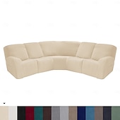 abordables Silla reclinable y con alas-Fundas para sofá reclinable seccional en forma de L, fundas para sofá de esquina, fundas elásticas de terciopelo para sofá reclinable, lavables (el sofá de esquina de 5 plazas incluye 4 fundas para