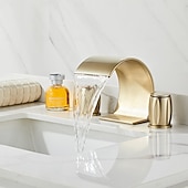 abordables Robinets de lavabo-Robinet lavabo - Jet pluie Chrome / Bronze huilé / Nickel brossé Diffusion large Deux poignées trois trousBath Taps