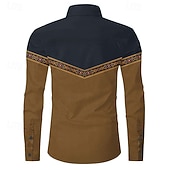 preiswerte Westernhemden für Herren-Herren Farbblock Westernhemd Knopfhemd Cowboy-Shirt Langarm Vintage Western Alltagskleidung Frühling Herbst Winter Umlegekragen Hemden mit Kragen 3D-Druck Braun