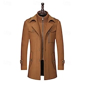 billiga Trenchcoat för män-Herr Vindtät jacka Yllekappa Trenchcoat Dagligen Semester Höst vinter Ylle Håller värmen Vindtät Ytterkläder Kläder Mode Klassisk Slät Ficka Kavajslag Enkelknäppt