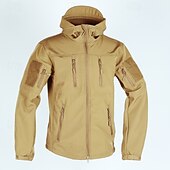 preiswerte Herrenjacken &amp; Herrenmäntel-Herren Soft Shell Jacke Hoodie Jacke Wanderjacke Taktische Jacke Täglich Urlaub Windundurchlässig warm halten Tasche Herbst Winter Glatt Modisch Klassisch Mit Kapuze Standard Kamel Schwarz Khaki