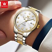 Χαμηλού Κόστους Ρολόγια Quartz-νέο ανδρικό ρολόι από ατσάλι μάρκας olevs olevs με διαμάντια φωτεινό ημερολόγιο τάση μόδας απλό επαγγελματικό ρολόι χαλαζία διακοπές αδιάβροχο αθλητικό ανδρικό ρολόι χειρός