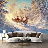 billige hengende juleteppe-juledekorasjoner hengende billedvev veggkunst jul hjort julenissen slede stor billedvev veggmaleri dekor fotografi bakteppe teppe gardin hjem soverom stue