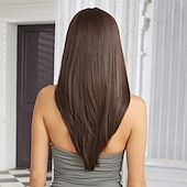 economico Parrucche trendy sintetiche-Parrucche sintetiche Uniformi Costumi di carriera Da principessa Liscio Kinky liscia Parte di mezzo Taglio scalato Con frangia A macchina Parrucca 22 pollici Nero - marrone Capelli sintetici Per donna