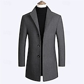 billiga Trenchcoat för män-Herr Yllekappa Rock Trenchcoat Lång trenchcoat Dagligen Semester Höst vinter Polyester Håller värmen Vindtät Ytterkläder Kläder Mode Klassisk Slät Ficka Kavajslag Enkelknäppt