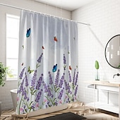 お買い得  シャワーカーテン-フック付きシャワーカーテン 180cm*180cm(70&quot;*70&quot;) ポリエステル 洗える防水バタフライラベンダーパターン バスルームデコ