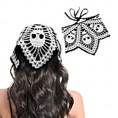 economico Accessori per acconciature-bandane all&#039;uncinetto per donna ragnatela teschio sciarpa all&#039;uncinetto fascia nera all&#039;uncinetto sciarpa lavorata a maglia per Halloween
