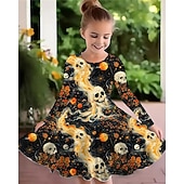 levne Dívčí halloweenské kostýmy-předvečer Všech svatých Girls &#039; 3D Grafika Čarodějnice Netopýr Šaty Dlouhý rukáv Léto Jaro Denní Dovolená Krásná Sladký Děti 4-12 let Volnočasové šaty Áčkové šaty Délka ke kolenům Polyester Běžný