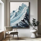 abordables Peintures paysages-peinture enneigée bleue et blanche peinture de montagne faite à la main œuvre d&#039;art texturée épaisse peinture à l&#039;huile couteau à palette peint à la main peinture de montagne peintures à l&#039;huile 3D
