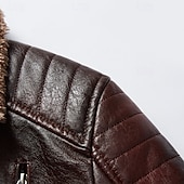 billiga Skinnimiterad jacka-Herr Imitationsläderjacka Fleece-jacka Bikerjacka Motorcykeljacka Dagligen Semester Vindtät Håller värmen Ficka Höst vinter Slät Mode Klassisk Kavajslag Normal Svart Rubinrött Brun Kaffe Jacka