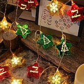 abordables Luces de cadena de vacaciones-Guirnalda de luces LED de Navidad con forma de estrella, 1,5 m, 10 ledes, funciona con pilas, para árbol de Navidad, bolas redondas, para Navidad, Año Nuevo, bodas, fiestas, hogar, ventana, jardín,