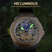 abordables Relojes mecánicos-FORSINING Hombre Relojes Mecánico Retro Antiguo Lujo Esfera Grande Moda Calavera Cuerda Automática Pantalla de fase lunar Luminoso Correa de acero inoxidable Reloj