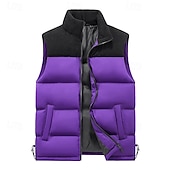 abordables Gilets-Homme Doudoune Sans Manche Gilet matelassé Gilet du quotidien Rendez-vous Vacances Mode Décontractées Automne hiver Patchwork Poche Polyester Chaud Confortable Plein Poche fermeture Éclair Mao