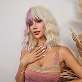 voordelige Synthetische trendy pruiken-Synthetische pruiken Uniformen carrière Kostuums Prinses Gekruld Golvend Middelste stuk Gelaagd kapsel Machinegemaakt Pruik 35.6 cm Goudroze Synthetisch haar Dames Cosplay Feest Modieus Blond