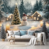 cheap Christmas Tapestry Hanging-Christmas Decorations Snowman Gifts Hanging Tapestry Xmas Wall Art Large Tapestry Mural Decor Photograph Backdrop Blanket Curtain Home Bedroom Living Room Decoration