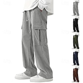 cheap Cargo Pants-Men&#039;s Cargo Pants Corduroy Pants Trousers Straight Leg Sweatpants Elastic Waist Drawstring Multi Pocket Plain Wearable Outdoor Daily Camping &amp; Hiking Fashion Classic Black Army Green