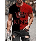 billige T-skjorter med 3D-trykk til herrer-Herre Bokstaver skjøting King T skjorte T-skjorter Kortermet T skjorte 3D-utskrift Crew-hals Skjorte Årgang Elegant og moderne Grunnleggende Avslappet Daglig Svart / Gul Svart / Grå Hvit Klær Store