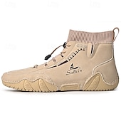 abordables Bottines-bottines décontractées en similicuir marron clair pour hommes avec détails cousus à la main, tige en tricot et lacets à bascule réglables - conception confortable et robuste pour l&#039;extérieur et le quotidien