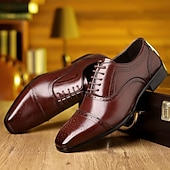 cheap Formal-Men&#039;s Two-Tone Faux Leather Oxford Shoes - Classic Lace-Up Brogue Dress Shoes with Wingtip Design for Formal and Business Wear