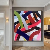 billiga Abstrakta målningar-handgjord 3d färgglad oljemålning på duk stor handmålad abstrakt strukturerad palettkniv boho oljemålning väggkonst anpassade samtida minimalistiska konstverk för vardagsrum sovrum heminredning