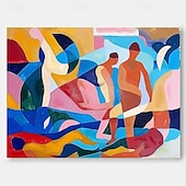 preiswerte Gemälde mit Menschen-handgemachtes farbenfrohes modernes Ölgemälde auf Leinwand, großes handgemaltes abstraktes strukturiertes Personengemälde, Wandkunst, zeitgenössisches minimalistisches Kunstwerk, Wandgemälde für
