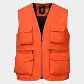 cheap Men&#039;s Vest-Men&#039;s Vest Gilet Fishing Vest Hiking Vest Daily Date Vacation Fashion Casual Spring &amp;  Fall Mesh Pocket Polyester Breathable Comfortable Plain Zipper V Neck Regular Fit Black Yellow Red Navy Blue Vest
