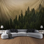 cheap Forest Tapestry-Mistry Forest Hanging Tapestry Magical Nature Green Tree Rainforest Landscape Wall Art Large Tapestry Mural Decor Photograph Backdrop Blanket Curtain Home Bedroom Living Room Decoration