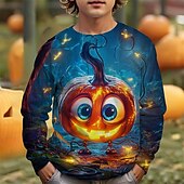 billiga Pojkens 3D Vision &amp; Geometri-Pojkar 3D Grafisk Tecknat Pumpa T-shirt Långärmad Vår Höst Mode Grundläggande Barn 4-12 år Rund hals Utomhus Ledigt Dagligen Normal