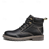 cheap Work Boots-Men&#039;s Brown Leather Work Boots, Durable Lace-Up Ankle Boots with Rugged Sole, Perfect for Outdoor Activities, Construction, and Casual Wear