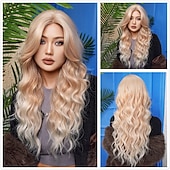 voordelige Synthetische trendy pruiken-Synthetische pruiken Uniformen carrière Kostuums Prinses Gekruld Golvend Middelste stuk Gelaagd kapsel Machinegemaakt Pruik 66.0 cm Goudroze Synthetisch haar Dames Cosplay Feest Modieus Roze