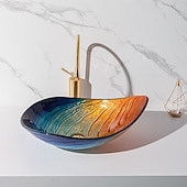 economico Lavabi da appoggio-moderno semplice chiaro luce intaglio yuan tesoro lavabo in vetro temperato con rubinetto a cascata lavabo supporto lavello bwy19-193