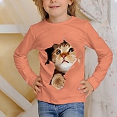 billiga Flickans 3D-djur-Flickor 3D Grafisk Djur T-shirt Långärmad Vår Höst Mode Grundläggande Barn 4-12 år Rund hals Utomhus Ledigt Dagligen Normal