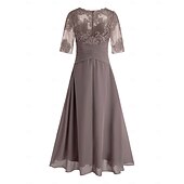 voordelige Vloerlengte-A-Line Moeder van de Bruid Jurk Bruiloft Gast Elegante Plus Size Hoge Lage V Hals Asymmetrische Enkel Lengte Chiffon Kant Halve Mouw Met Beading Applicaties 2025 gratis maatwerk