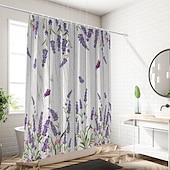 お買い得  シャワーカーテン-フック付きシャワーカーテン 180cm*180cm(70&quot;*70&quot;) ポリエステル 洗える防水バタフライラベンダーパターン バスルームデコ