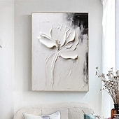 preiswerte Blumen-/Botanische Gemälde-Ölgemälde handgemaltes 3D-Blumengemälde, handgefertigtes Palettenmesser, Blumen, Ölgemälde, Wandkunst, großes 3D-weißes Strukturgemälde, moderne dekorative Gemälde, Impressionismus, abstraktes weißes