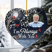 billige Minnegave-Personlig hengende foto ornamenter minne jeg er alltid med deg akryl 2D tilpasset dekorasjon juletrær Xmas dekorasjon hengende anheng gaver