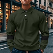 お買い得  メンズ クラシックポロ-男性用 ゴルフシャツ ゴルフポロ ワーク カジュアル ラペル 長袖 ベーシック 近代の カラーブロック パッチワーク ボタン 春 &amp; 秋 レギュラー ブラック ホワイト アーミーグリーン カーキ色 グレー ゴルフシャツ