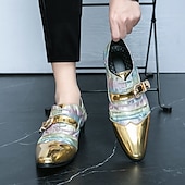economico Semi-formale-scarpe formali da uomo con puntale in metallo dorato e dettaglio fibbia - elegante design con lacci per feste ed eventi speciali