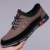 abordables Baskets-chaussures de sport décontractées à la mode pour hommes – baskets légères marron et noires avec motif brodé et fermeture à lacets élastique