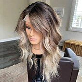 cheap Human Hair Lace Front Wigs-Brazilian Remy Human Hair Glueless 5x5 Lace Closure Wigs Ash Blonde  Highlighted 13x4 Lace Front Wig Wavy Pre-Plucked For Women
