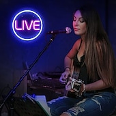 ieftine Lumini Neon LED-lumini cu neon live, lumini cu neon cu led live, lumini cu LED rotunde pentru jucători - semn cool de streaming/înregistrare live pentru studio, perete, dormitor, decor sala de jocuri