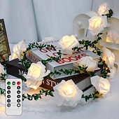 お買い得  電池式-バレンタイン シミュレーション バラのつる 妖精 ストリング ライト リモコン 8 モード 照明 3m 20LED 結婚式 休日 新年 パーティー 自宅 寝室 バルコニー 庭 装飾